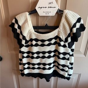 Aqua Blu Black and White Two-Piece Set with scalloped edges.